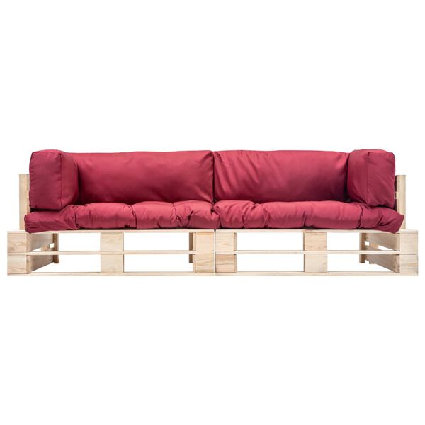 vidaXL 2-tlg. Outdoor-Sofa-Set Paletten mit Kissen in Rot Kiefernholz