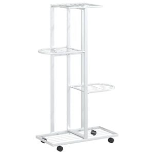 vidaXL Blumenst&auml;nder 4-Etagen mit Rollen 44x23x80 cm Wei&szlig; Eisen