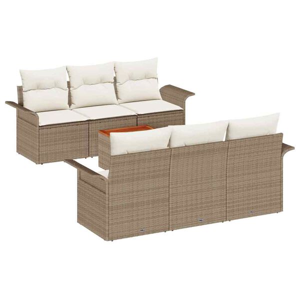 vidaXL Gartensofa-set mit Kissen 7 pcs Beige Poly-Rattan