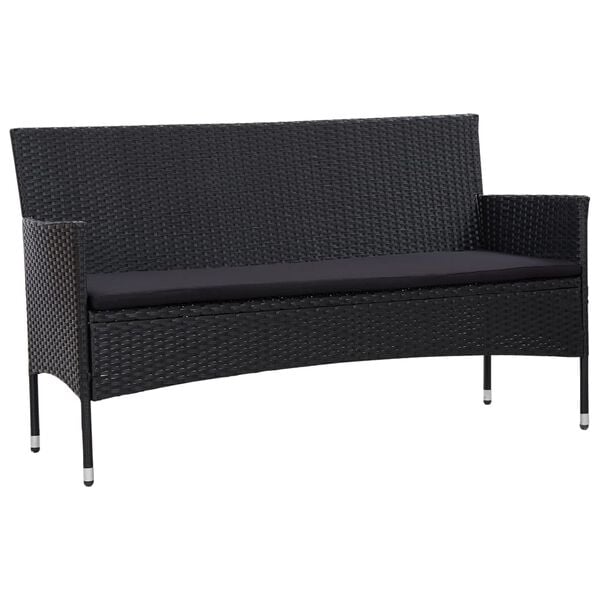 vidaXL 3-Sitzer-Gartensofa mit Auflagen Schwarz Poly Rattan