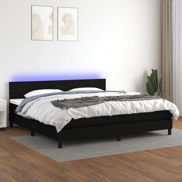 vidaXL Boxspringbett mit Matratze & LED Schwarz 200x200 cm Stoff