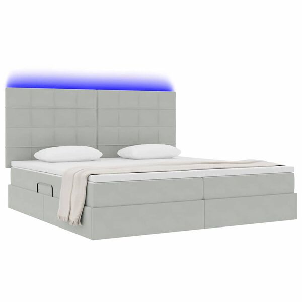 vidaXL Bett mit Stauraum und LED mit LED Hellgrau 200 x 200 cm Samt