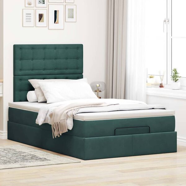 vidaXL Ottoman-Bett mit Matratzen & LEDs Dunkelgr&uuml;n 120x200 cm Samt
