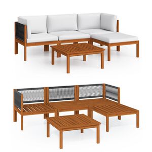 vidaXL 5-tlg. Garten-Lounge-Set mit Kissen Cremefarbenes Holz Akazie & Seil