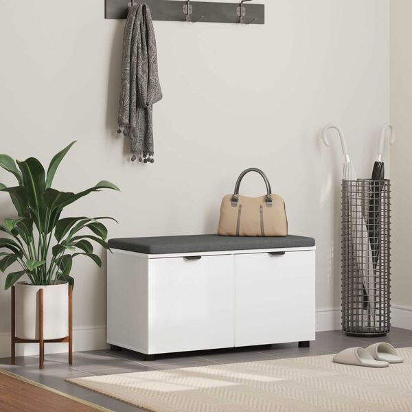 vidaXL Flurbank mit Kissen mit Speicher mit T&uuml;r Wei&szlig; 80 x 46 x 46 cm