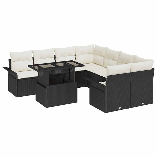 vidaXL Gartensofa-set mit Kissen 9 pcs Schwarz Poly Rattan