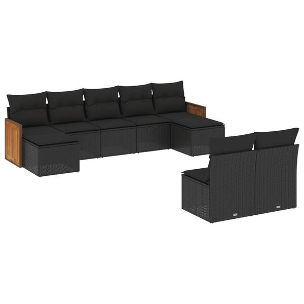 vidaXL 9-tlg. Garten-Sofagarnitur mit Kissen Schwarz Poly Rattan