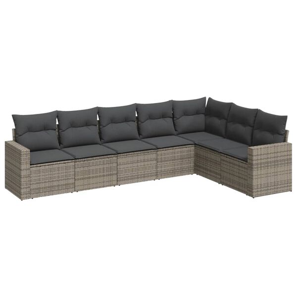 vidaXL 7-tlg. Garten-Sofagarnitur mit Kissen Grau Poly Rattan