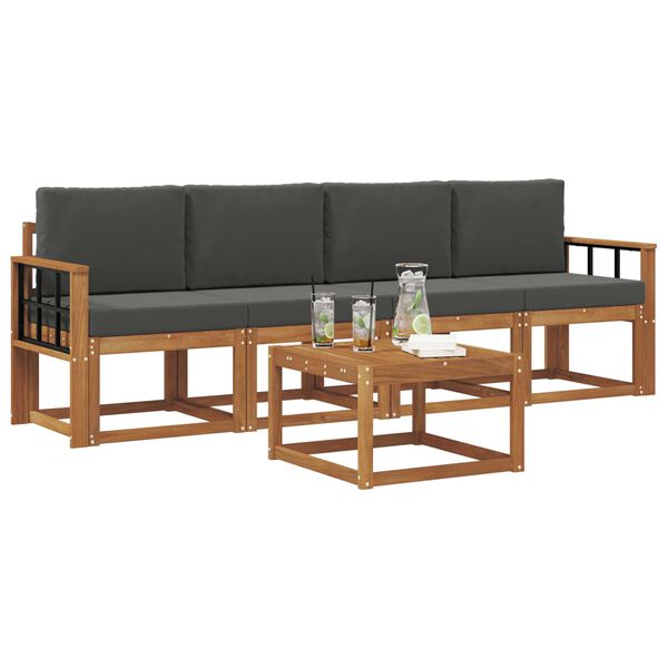 vidaXL Outdoor-Sofagarnitur mit Kissen 5 pcs Natur und Anthrazit