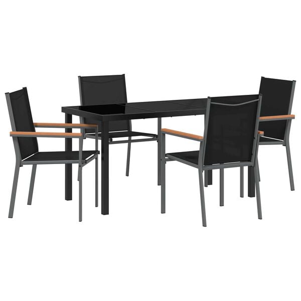 vidaXL Garten Essgruppe 5 pcs Schwarz Pulverbeschichteter Stahl