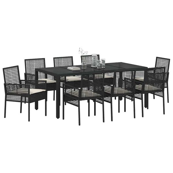 vidaXL Garten Essgruppe 9 pcs Schwarz Poly-Rattan