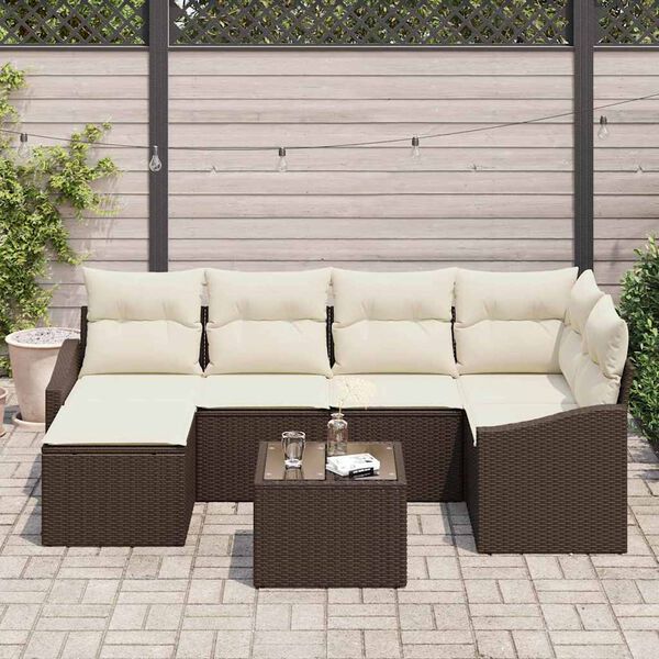 vidaXL Garten-Sofa-Set 7 pcs Braun Poly Rattan