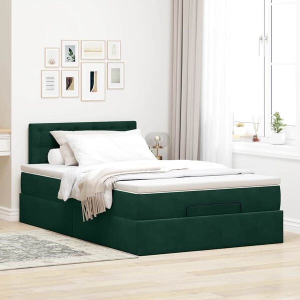 vidaXL Ottoman-Bett mit Matratze Dunkelgr&uuml;n 120x200 cm Samt