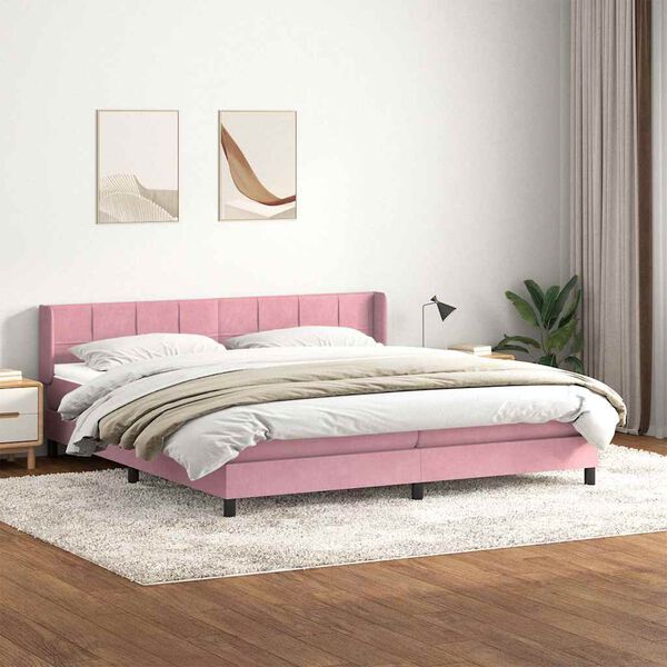 vidaXL Boxspringbett mit Matratze Rosa 180x220 cm Samt