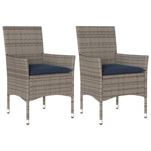 vidaXL Gartenst&uuml;hle mit Kissen 2 Stk. Grau Poly Rattan