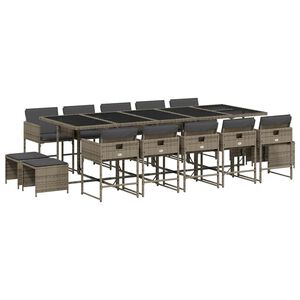 vidaXL 15-tlg. Garten-Essgruppe mit Kissen Grau Poly Rattan