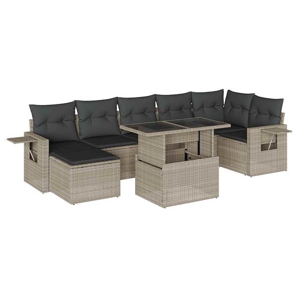 vidaXL 8-tlg. Garten-Sofagarnitur mit Kissen Hellgrau Poly Rattan
