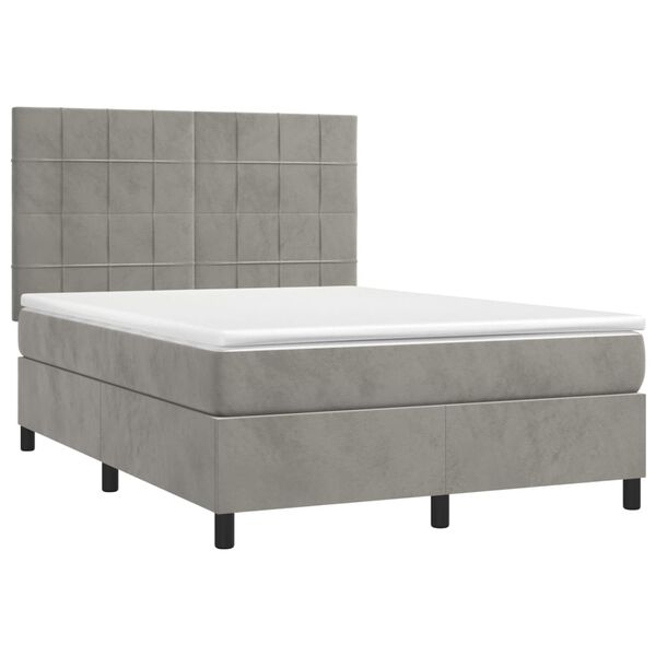 vidaXL Boxspringbett mit Matratze Hellgrau 140x200 cm Samt