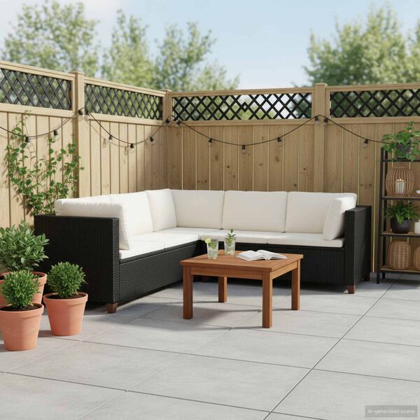vidaXL 4-tlg. Garten-Lounge-Set mit Auflagen Poly Rattan Schwarz