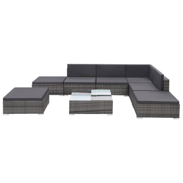 vidaXL 8-tlg. Garten-Lounge-Set mit Auflagen Poly Rattan Grau