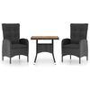 vidaXL 3-tlg. Garten-Essgruppe Poly Rattan und Akazienholz Schwarz