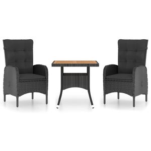 vidaXL 3-tlg. Garten-Essgruppe Poly Rattan und Akazienholz Schwarz