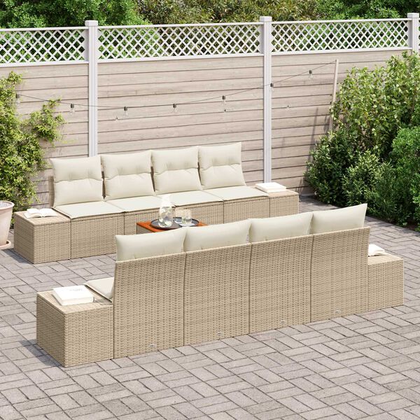 vidaXL Gartensofa-set mit Speicher 9 pcs Beige und Creme Poly-Rattan