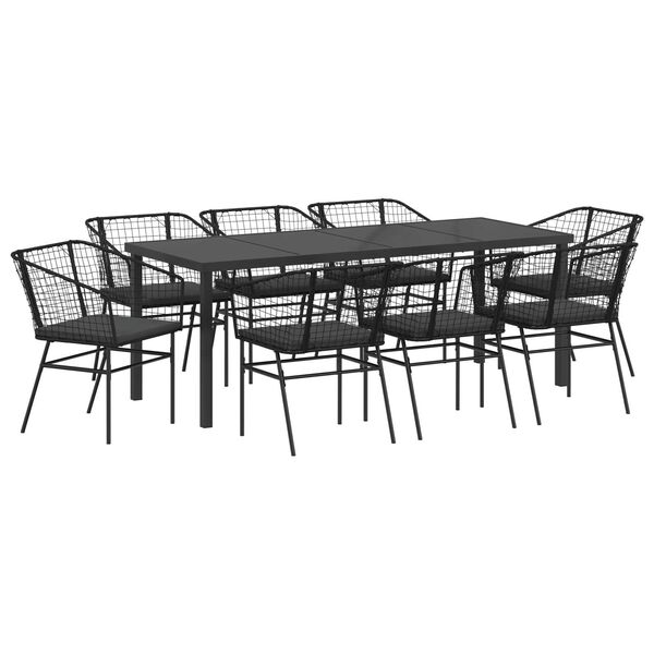 vidaXL Garten Essgruppe 9 pcs Schwarz Poly-Rattan