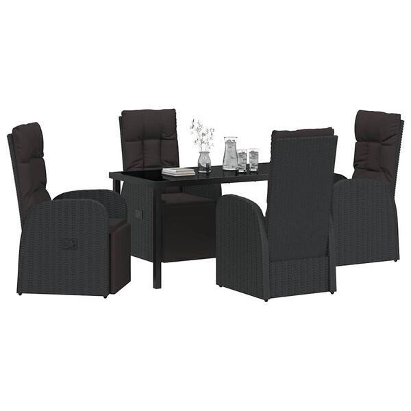 vidaXL Garten Essgruppe mit Kissen 5 pcs Schwarz Poly-Rattan
