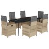 vidaXL 7-tlg. Garten-Essgruppe mit Kissen Beigemischung Poly Rattan