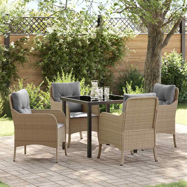 vidaXL Garten Essgruppe mit Kissen 5 pcs Beige Poly-Rattan