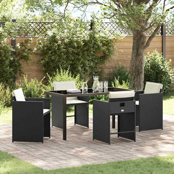 vidaXL Garten Essgruppe 5 pcs Schwarz Poly-Rattan