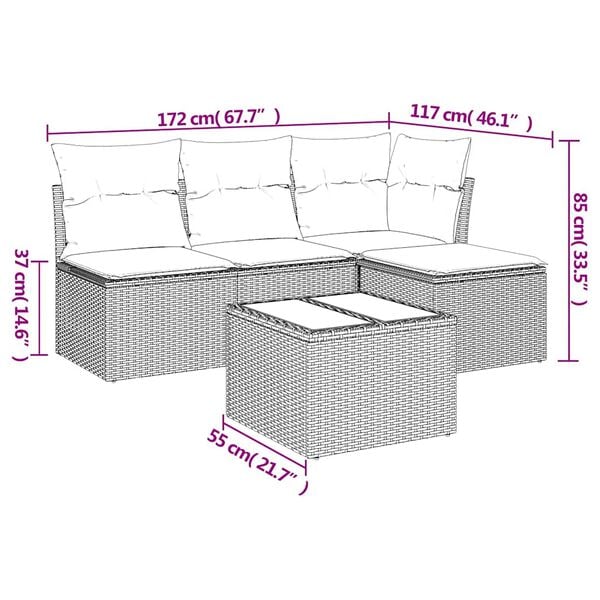 vidaXL 5-tlg. Garten-Sofagarnitur mit Kissen Grau Poly Rattan