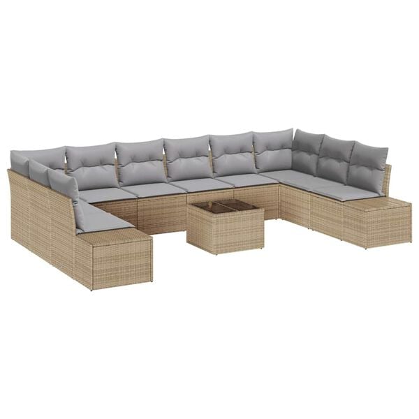vidaXL Gartensofa-set mit Kissen 11 pcs Beige Poly-Rattan