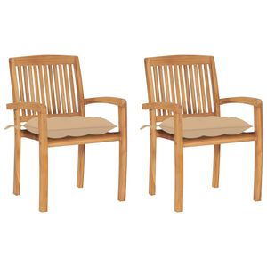 vidaXL Gartenst&uuml;hle 2 Stk. mit Beige Kissen Massivholz Teak