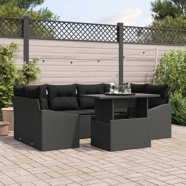 vidaXL Garten-Sofa-Set mit Speicher 7 pcs Schwarz Poly Rattan