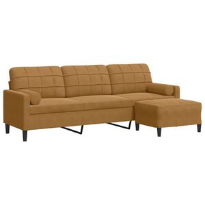 vidaXL 3-Sitzer-Sofa mit Hocker Braun 210 cm Samt