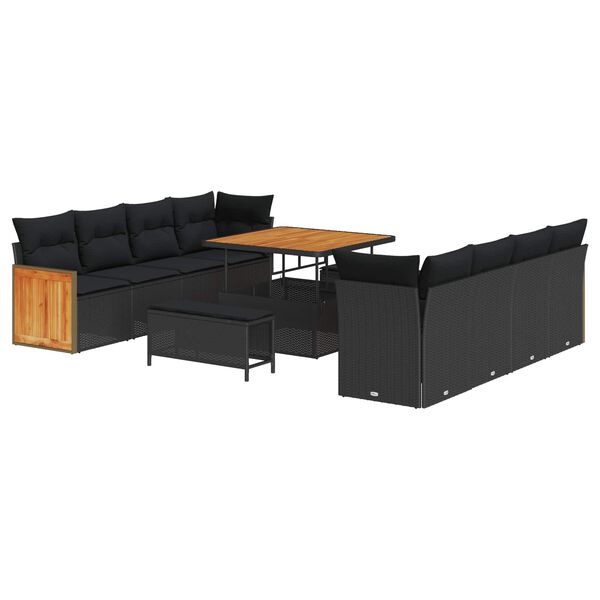 vidaXL Gartensofa-set mit Kissen 12 pcs Schwarz Poly-Rattan