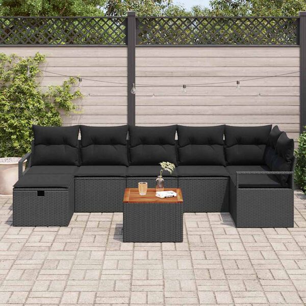 vidaXL Gartensofa-set mit Kissen 8 pcs Schwarz Poly-Rattan