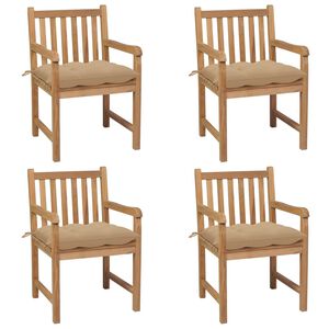 vidaXL Gartenst&uuml;hle 4 Stk. mit Beigen Kissen Massivholz Teak