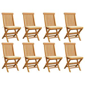 vidaXL Klappst&uuml;hle mit cremefarbenen Kissen, 8-teilig, Massivholz Teakholz