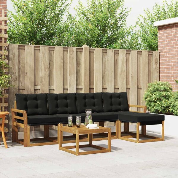 vidaXL Outdoor-Sofagarnitur mit Kissen 6 pcs Nat&uuml;rlich und Schwarz