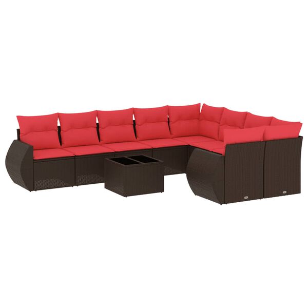 vidaXL 10-teiliges Gartensofa-Set mit Kissen, braun, Polyrattan