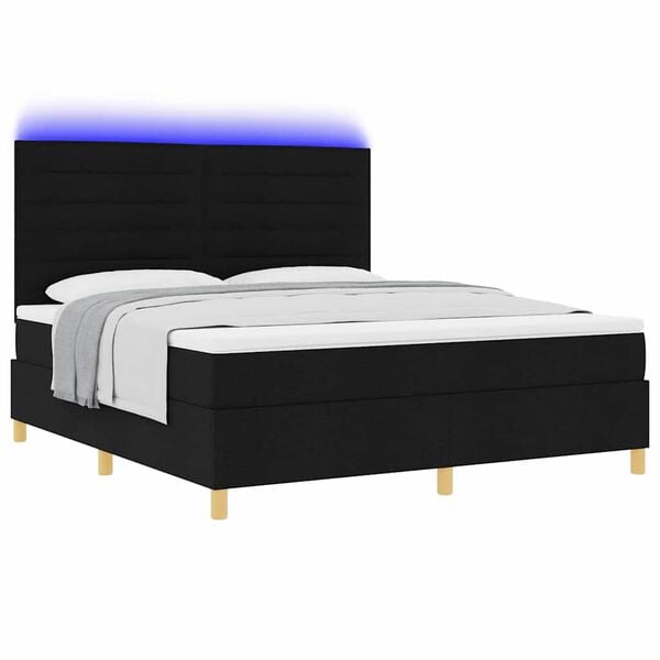 vidaXL LED Boxspringbett mit Matratze Schwarz 180 x 200 cm Stoff