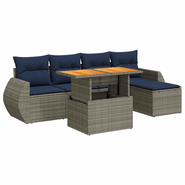 vidaXL 6-tlg. Garten-Sofagarnitur mit Kissen Grau Poly Rattan