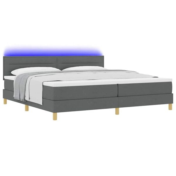 vidaXL LED Boxspringbett mit Matratze Dunkelgrau 200 x 200 cm Stoff