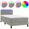 vidaXL Boxspringbett mit Matratze & LED Hellgrau 90x200 cm Samt