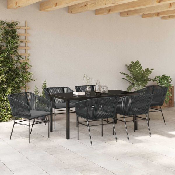 vidaXL Garten Essgruppe 7 pcs Schwarz Pulverbeschichteter Stahl