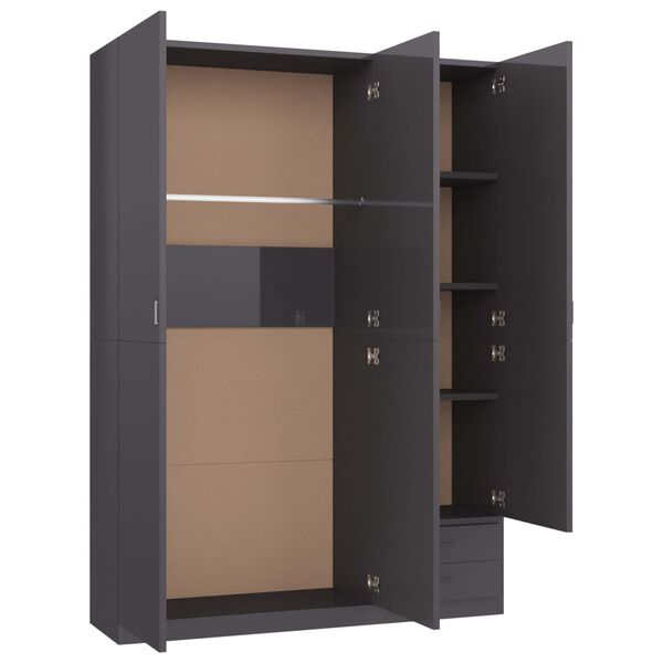 vidaXL 3-t&uuml;riger Kleiderschrank Hochglanz-Grau 120x50x180 cm