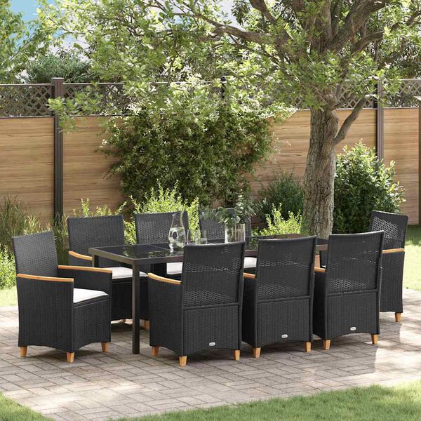 vidaXL Garten Essgruppe 9 pcs Schwarz Poly-Rattan